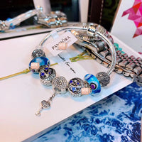 J-jewelry Pandora Silver Plated Snake Chain Charm Bracelets Crystal Beads Bracelet for Women