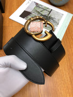 A-accessories GUCCI 3.8cm Men's Casual Leather Belt Trinity Style for Jeans Khakis Dress Leather Strap Silver Prong Buckle Belt