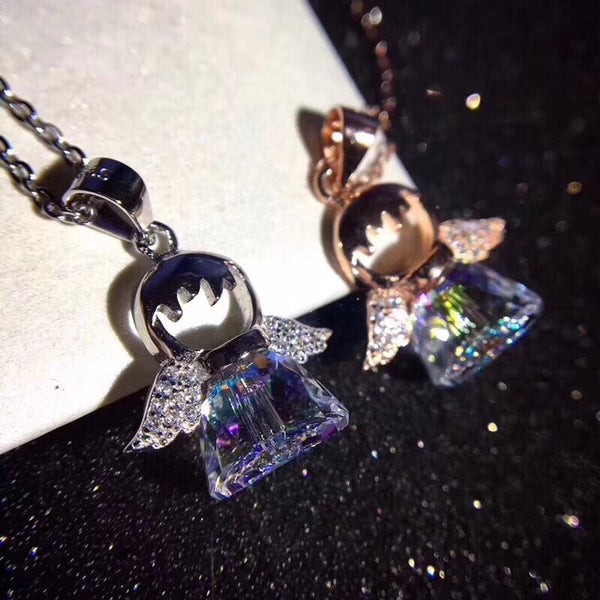 J-jewelry SWAROVSKI Sterling Silver and Rose Gold Over Sterling Silver Angel with Heart Pendant Necklace