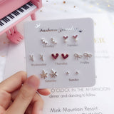 7 Pairs/set Of Simple One Week Earrings Set Fashion Earrings Combination Set Female Love Star Moon Flower Simple Cute Stud Earrings Jewelry