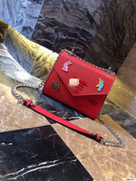 M-Handbag Prada 22-18cm Glossy Envelope Evening Clutch Faux Patent Leather Women Chain Shoulder Bag Solid Color Purse