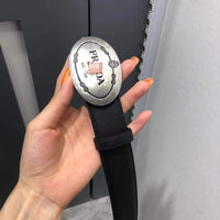 A-accessories Prada 3.4cm Men's Dress Belt Automatic Buckle Leather Ratchet Belt for for Dads, Husbands, Boyfriends, Brothers Gift with Box