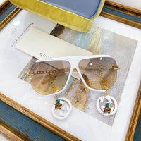 S-sunglasses gucci Women Half-frame Metal Cut-rimmed Sunglasses For GG0897/S With Pendant Stylish Retro Large Frame Sungshades Men Personality Frame Sun Glasses Light Blocking Glasses Women Half Rim Sunglasses Korean Style Fashion Eyewear