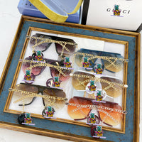 S-sunglasses gucci Women Half-frame Metal Cut-rimmed Sunglasses For GG0897/S With Pendant Stylish Retro Large Frame Sungshades Men Personality Frame Sun Glasses Light Blocking Glasses Women Half Rim Sunglasses Korean Style Fashion Eyewear