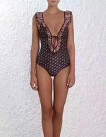 D-clothing Zimmermann Women's One Piece Swimsuits Tummy Control Swimwear Slimming Bathing Suits for Women Backless V Neck Swimsuit