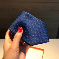 A-accessories Hermès Mens Horses Ties Self Tie Equestrian Ridding Jacquard Necktie & Pocket Square Set