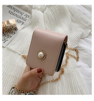 L-package Leather Makeup Lipstick Case with Mirror for Purse Cosmetic Pouch Travel Makeup Bag Holder Fits of Lipstick Travel Purse Storage with Chain
