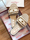 S-shoe S.a.l.v.a.t..o.r.e F.e.r.r.a.g.a.m.o Women's Wide Width Slide Sandals Slip On Flat Cross Strap Casual Summer Shoes