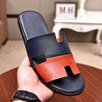 S-shoe H.e.r.m.e.s Spring Summer New Flat-bottom Wear Lazy Beach Toe Comfort Joker Slippers Women's Genuine Cow Leather Slippers Couple Indoor Non-slip Men Women Home Fashion Casual Single Shoes PVC Soft Soles
