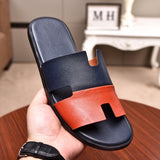S-shoe H.e.r.m.e.s Spring Summer New Flat-bottom Wear Lazy Beach Toe Comfort Joker Slippers Women's Genuine Cow Leather Slippers Couple Indoor Non-slip Men Women Home Fashion Casual Single Shoes PVC Soft Soles