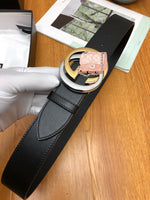 A-accessories GUCCI 3.8cm Men's Casual Leather Belt Trinity Style for Jeans Khakis Dress Leather Strap Silver Prong Buckle Belt