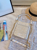 M-Handbag Valentino Women Skull Tote Bag Rivet Studded Handbag PU Leather Purse Shopper Shoulder Bags