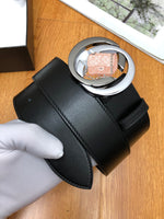 A-accessories GUCCI 3.8cm Men's Casual Leather Belt Trinity Style for Jeans Khakis Dress Leather Strap Silver Prong Buckle Belt