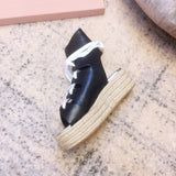 S-shoe MIU MIU Women High Shoes Adjustable Buckle Open Toe Wedges Shoes Summer Fashion Sandals