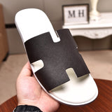 S-shoe H.e.r.m.e.s Spring Summer New Flat-bottom Wear Lazy Beach Toe Comfort Joker Slippers Women's Genuine Cow Leather Slippers Couple Indoor Non-slip Men Women Home Fashion Casual Single Shoes PVC Soft Soles