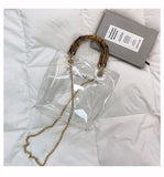 L-package Women PVC Transparent Handbag Tote Bamboo Handles Summer Beach Bag Bucket Shoulder Bag Crossbody Bag Cosmetic Shoulder Handbag