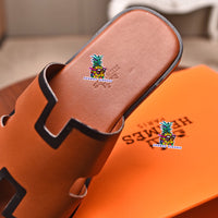 S-shoe H.e.r.m.e.s Spring Summer New Flat-bottom Wear Lazy Beach Toe Comfort Joker Slippers Women's Genuine Cow Leather Slippers Couple Indoor Non-slip Men Women Home Fashion Casual Single Shoes PVC Soft Soles