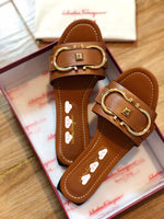S-shoe S.a.l.v.a.t..o.r.e F.e.r.r.a.g.a.m.o Women's Wide Width Slide Sandals Slip On Flat Cross Strap Casual Summer Shoes