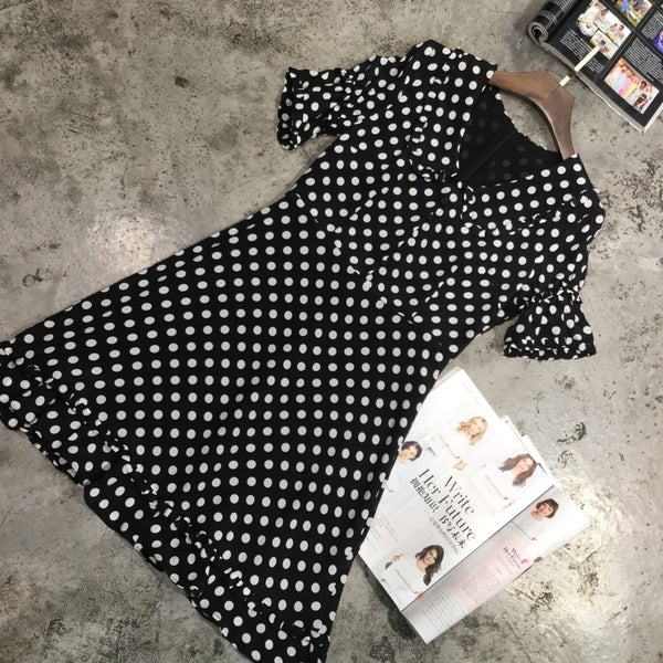 D-clothing Dior Dresses for Women V Neck Ruffle Polka Dot Loose Swing Casual Short T-Shirt Dress