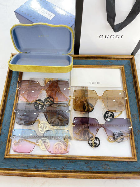 S-sunglasses GUCCI 2021 Vintage Big Square Frame Oversized Sunglasses For GG0237S With Pendant Women Sun Glasses Men UV400 Square Gradient Shades Women's Fashion Sunglasses Chain Gold Metal Frame Sun glasses