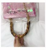 L-package Women PVC Transparent Handbag Tote Bamboo Handles Summer Beach Bag Bucket Shoulder Bag Crossbody Bag Cosmetic Shoulder Handbag