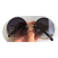Sale Small Round Gold Chain Sunglasses For Women Brand Designer Fashion Gold Metal Girl Ladies For Rimless Sun Glasses UV400