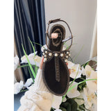 S-shoe R.e.n.e C.a.o.v.i.l.l.a Women's Beaded Flat Sandals Pearl Beach Toe Ring Casual Bohemia Summer Sandals