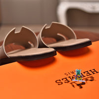S-shoe H.e.r.m.e.s Spring Summer New Flat-bottom Wear Lazy Beach Toe Comfort Joker Slippers Women's Genuine Cow Leather Slippers Couple Indoor Non-slip Men Women Home Fashion Casual Single Shoes PVC Soft Soles