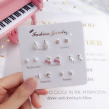 7 Pairs/set Of Simple One Week Earrings Set Fashion Earrings Combination Set Female Love Star Moon Flower Simple Cute Stud Earrings Jewelry