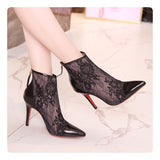 S-shoe C.h.r.i.s.t.i.a.n L.o.u.b.o.u.t.i.n Women's Solid Color Tulle Perspective Embroidery Lace Zipper Mid Block Heel Sandals Summer Daily Outing