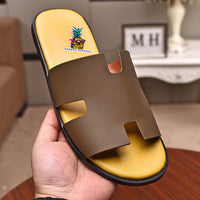 S-shoe H.e.r.m.e.s Spring Summer New Flat-bottom Wear Lazy Beach Toe Comfort Joker Slippers Women's Genuine Cow Leather Slippers Couple Indoor Non-slip Men Women Home Fashion Casual Single Shoes PVC Soft Soles