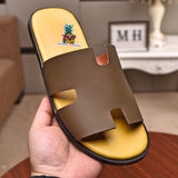 S-shoe H.e.r.m.e.s Spring Summer New Flat-bottom Wear Lazy Beach Toe Comfort Joker Slippers Women's Genuine Cow Leather Slippers Couple Indoor Non-slip Men Women Home Fashion Casual Single Shoes PVC Soft Soles