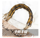 L-package Women PVC Transparent Handbag Tote Bamboo Handles Summer Beach Bag Bucket Shoulder Bag Crossbody Bag Cosmetic Shoulder Handbag