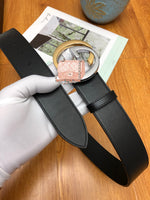 A-accessories GUCCI 3.8cm Men's Casual Leather Belt Trinity Style for Jeans Khakis Dress Leather Strap Silver Prong Buckle Belt