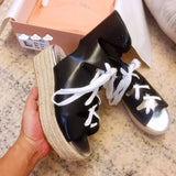 S-shoe MIU MIU Women High Shoes Adjustable Buckle Open Toe Wedges Shoes Summer Fashion Sandals