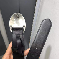 A-accessories Prada 3.4cm Men's Dress Belt Automatic Buckle Leather Ratchet Belt for for Dads, Husbands, Boyfriends, Brothers Gift with Box