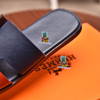 S-shoe H.e.r.m.e.s Spring Summer New Flat-bottom Wear Lazy Beach Toe Comfort Joker Slippers Women's Genuine Cow Leather Slippers Couple Indoor Non-slip Men Women Home Fashion Casual Single Shoes PVC Soft Soles