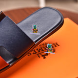 S-shoe H.e.r.m.e.s Spring Summer New Flat-bottom Wear Lazy Beach Toe Comfort Joker Slippers Women's Genuine Cow Leather Slippers Couple Indoor Non-slip Men Women Home Fashion Casual Single Shoes PVC Soft Soles