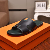 S-shoe H.e.r.m.e.s Spring Summer New Flat-bottom Wear Lazy Beach Toe Comfort Joker Slippers Women's Genuine Cow Leather Slippers Couple Indoor Non-slip Men Women Home Fashion Casual Single Shoes PVC Soft Soles