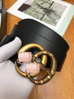 A-accessories GUCCI 3.8cm Men's Casual Leather Belt Trinity Style for Jeans Khakis Dress Leather Strap Silver Prong Buckle Belt