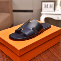 S-shoe H.e.r.m.e.s Spring Summer New Flat-bottom Wear Lazy Beach Toe Comfort Joker Slippers Women's Genuine Cow Leather Slippers Couple Indoor Non-slip Men Women Home Fashion Casual Single Shoes PVC Soft Soles