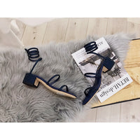 S-shoe R.e.n.e C.a.o.v.i.l.l.a Womens Chunky Block Low Mid Heel Lace Up Strappy Sandal Faux Suede Shoes