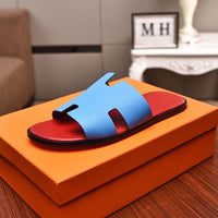 S-shoe H.e.r.m.e.s Spring Summer New Flat-bottom Wear Lazy Beach Toe Comfort Joker Slippers Women's Genuine Cow Leather Slippers Couple Indoor Non-slip Men Women Home Fashion Casual Single Shoes PVC Soft Soles
