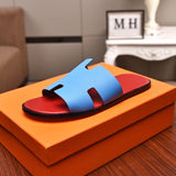 S-shoe H.e.r.m.e.s Spring Summer New Flat-bottom Wear Lazy Beach Toe Comfort Joker Slippers Women's Genuine Cow Leather Slippers Couple Indoor Non-slip Men Women Home Fashion Casual Single Shoes PVC Soft Soles