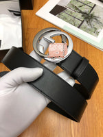 A-accessories GUCCI 3.8cm Men's Casual Leather Belt Trinity Style for Jeans Khakis Dress Leather Strap Silver Prong Buckle Belt