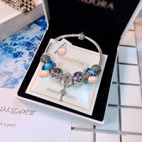 J-jewelry Pandora Silver Plated Snake Chain Charm Bracelets Crystal Beads Bracelet for Women