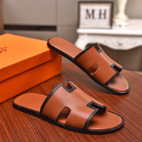 S-shoe H.e.r.m.e.s Spring Summer New Flat-bottom Wear Lazy Beach Toe Comfort Joker Slippers Women's Genuine Cow Leather Slippers Couple Indoor Non-slip Men Women Home Fashion Casual Single Shoes PVC Soft Soles