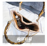 L-package Women PVC Transparent Handbag Tote Bamboo Handles Summer Beach Bag Bucket Shoulder Bag Crossbody Bag Cosmetic Shoulder Handbag