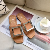 S-shoe R.O.V Womens Flat Sandals Slides Open Toe Slip On Shoes for Summer