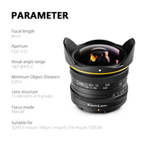 E-Electronic KamLan 8MM F3.0 Wide-angle fixed focus APS-C frame mirrorless lens Manual Wide Angle Fisheye Lens for Sony Canan Fuji DSLR Camera DSLR Camera Fisheye Lens Wide Angle Fisheye Lens